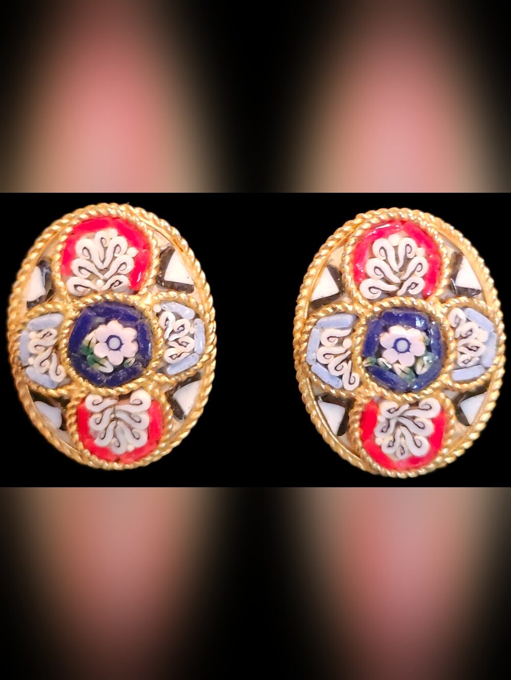 Vintage Micro Mosaic Clip-on Earrings